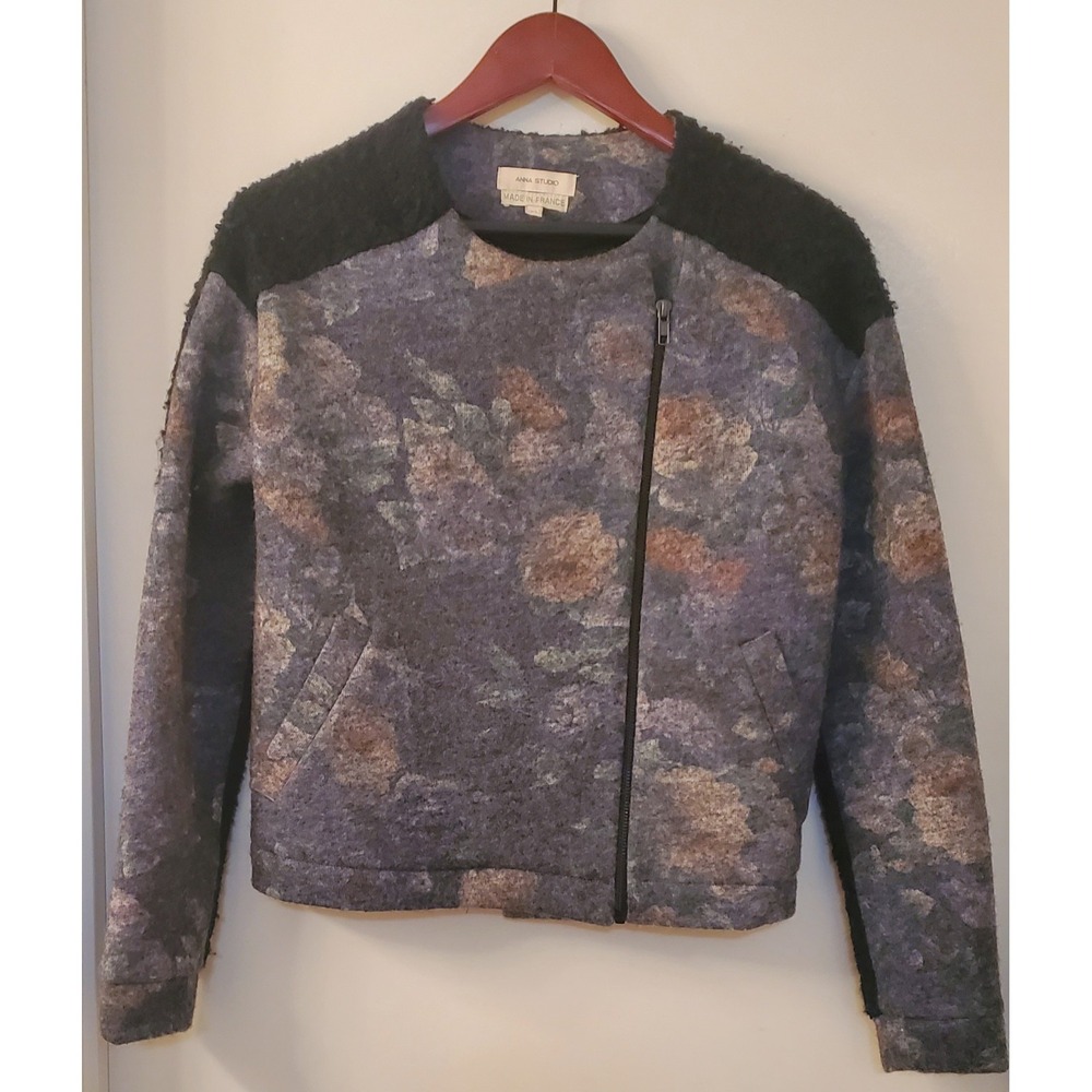 Anthropologie Anna Studio Sweater XS Vanda Made France Asymmetrical Wool Blk/Gry